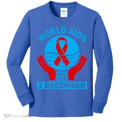 1 Dec Red Ribbon Day Support For World Aids Day Awareness Cute Gift Kids Long Sleeve Shirt