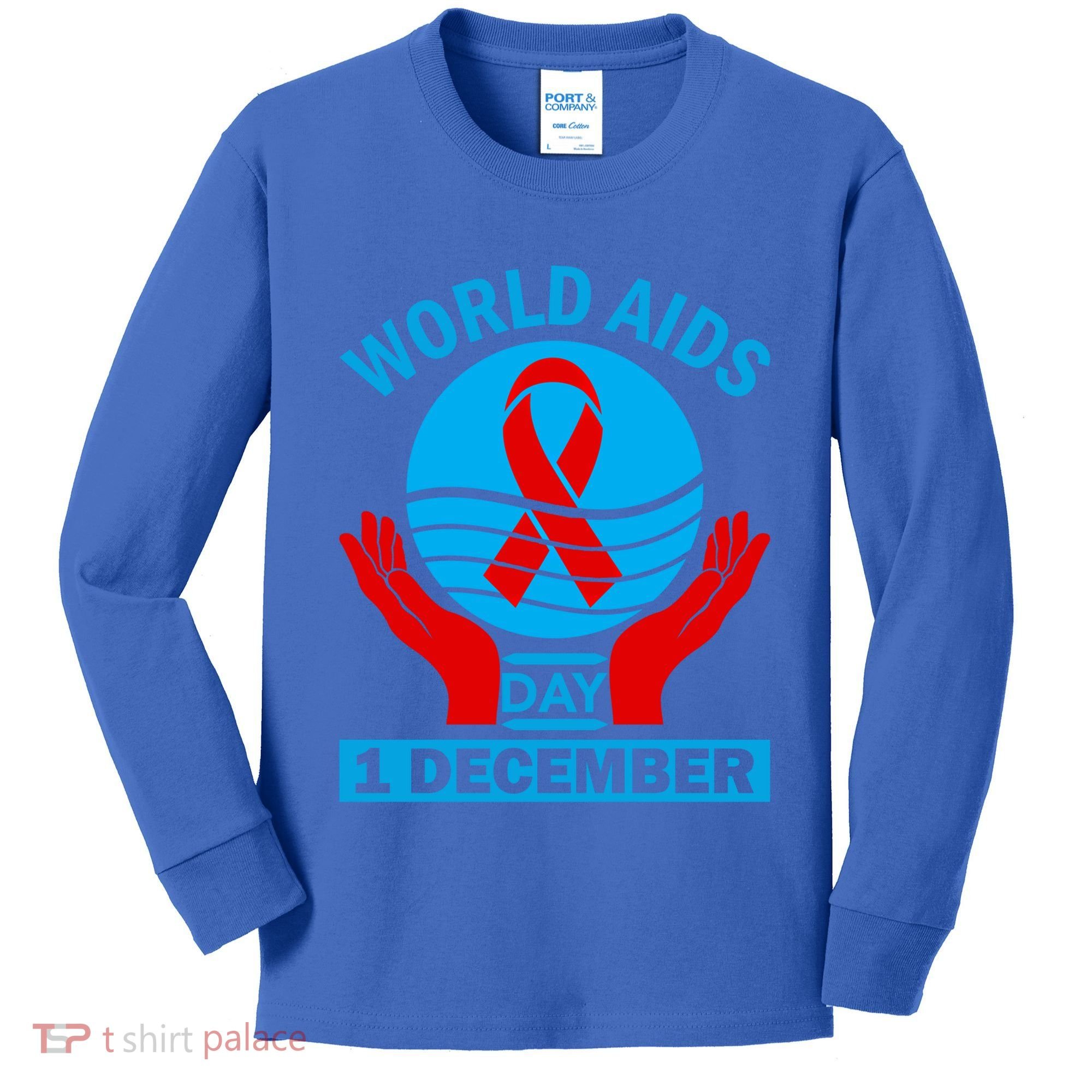 1 Dec Red Ribbon Day Support For World Aids Day Awareness Cute Gift Kids Long Sleeve Shirt