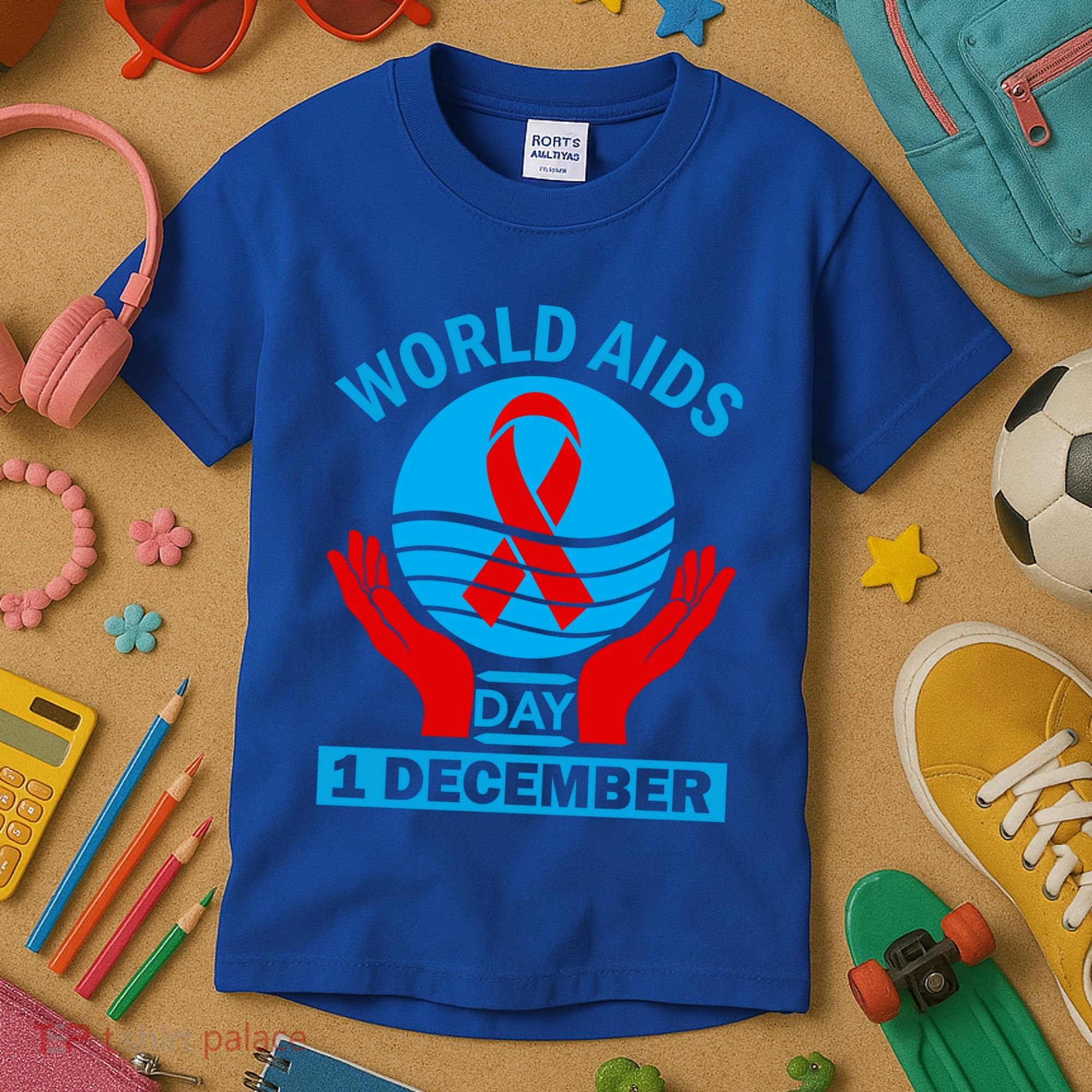1 Dec Red Ribbon Day Support For World Aids Day Awareness Cute Gift Kids T-Shirt