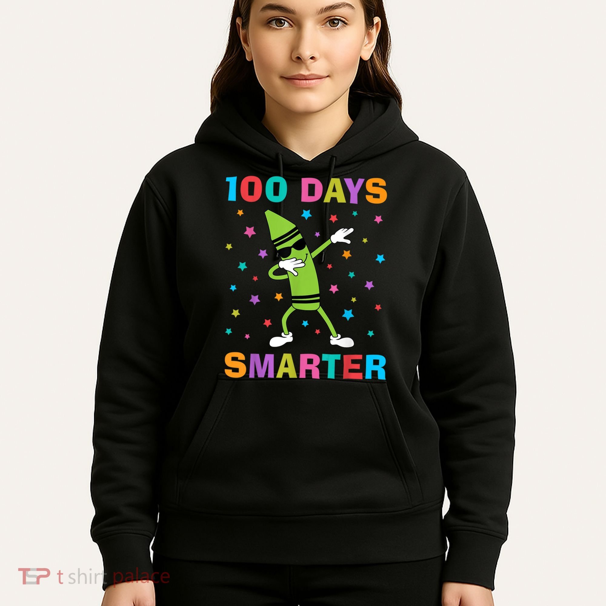 100 Days Smarter 100th Day of School Dabbing Crayon Hoodie