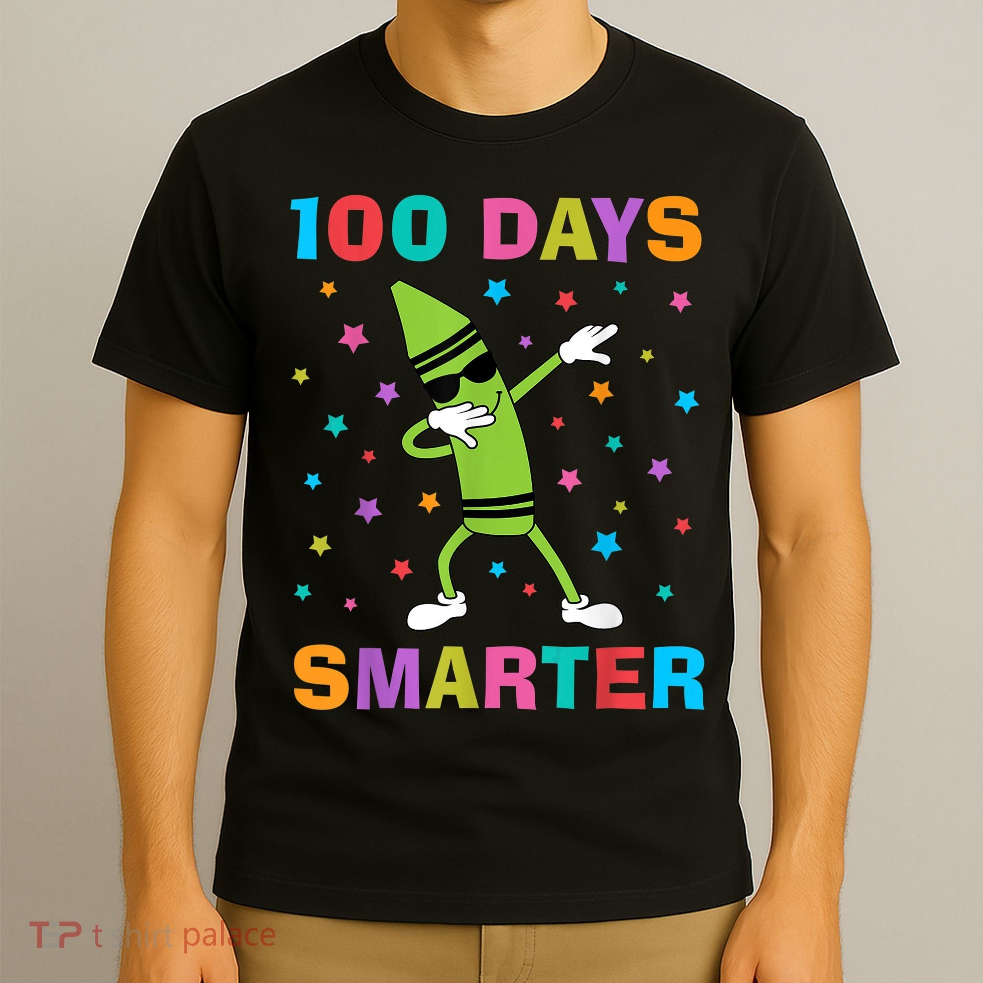 100 Days Smarter 100th Day of School Dabbing Crayon T-Shirt