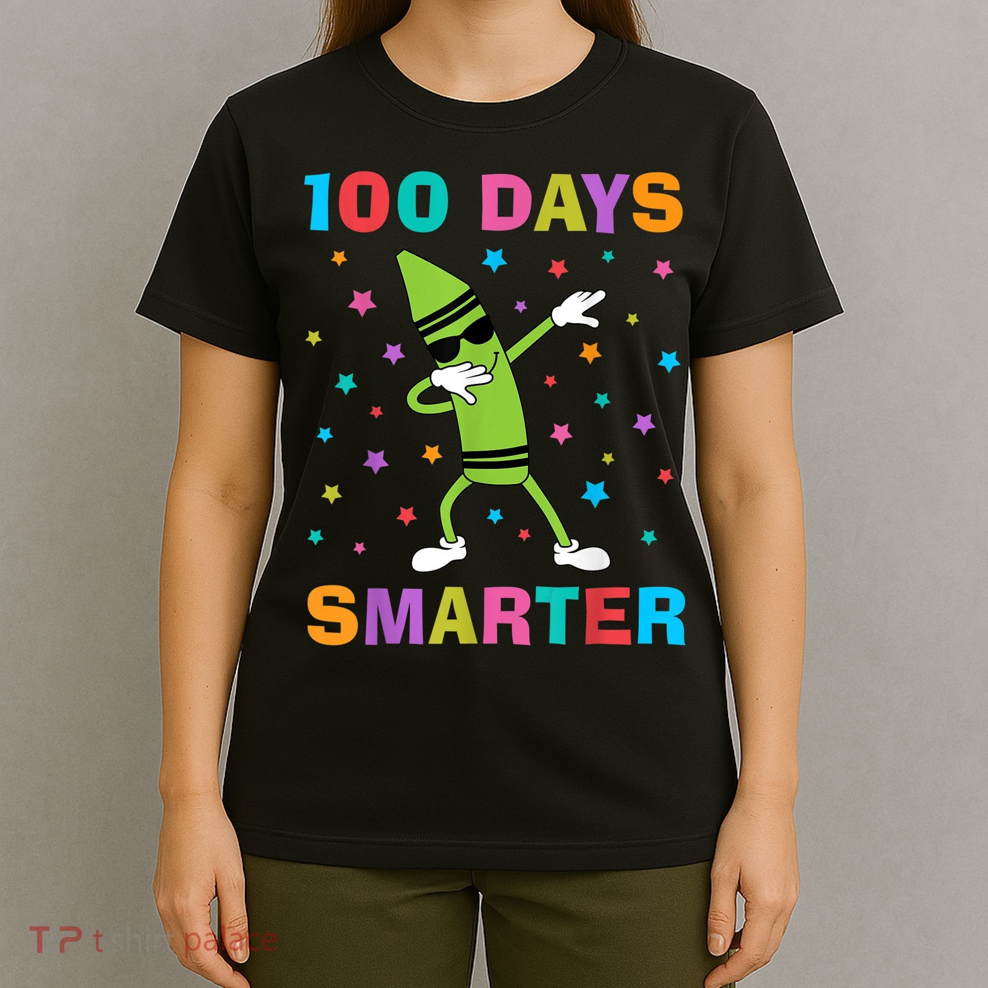 100 Days Smarter 100th Day of School Dabbing Crayon T-Shirt
