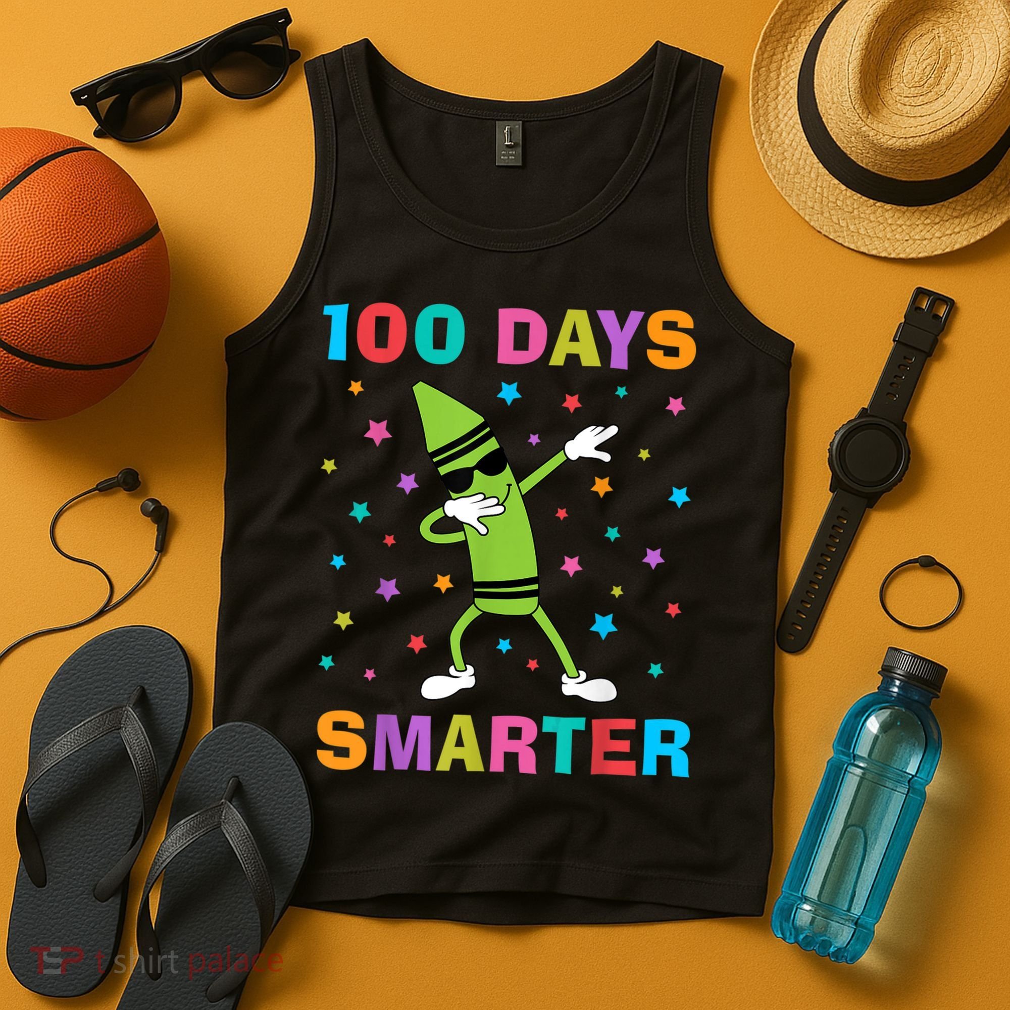 100 Days Smarter 100th Day of School Dabbing Crayon Tank Top