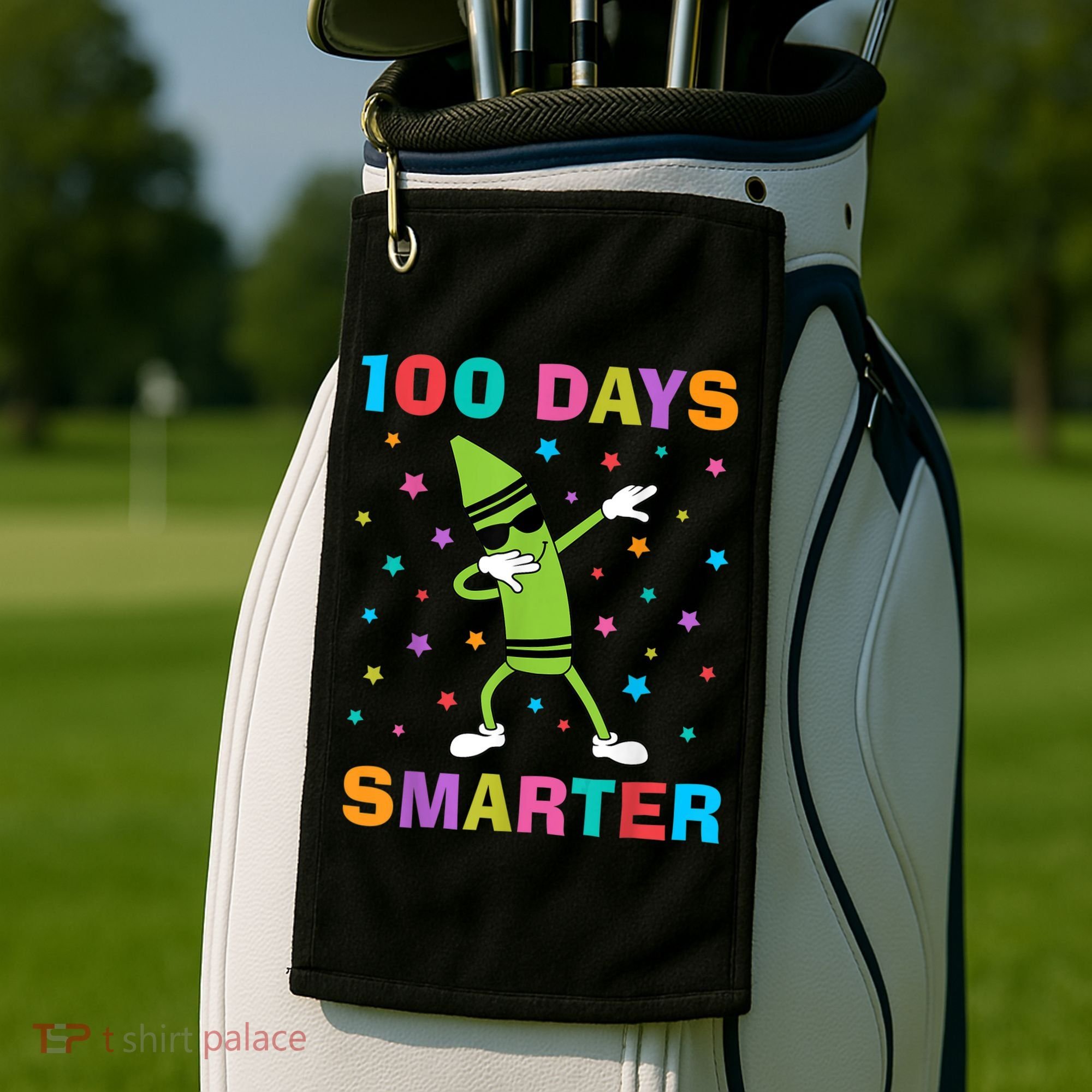 100 Days Smarter 100th Day of School Dabbing Crayon Golf Towel