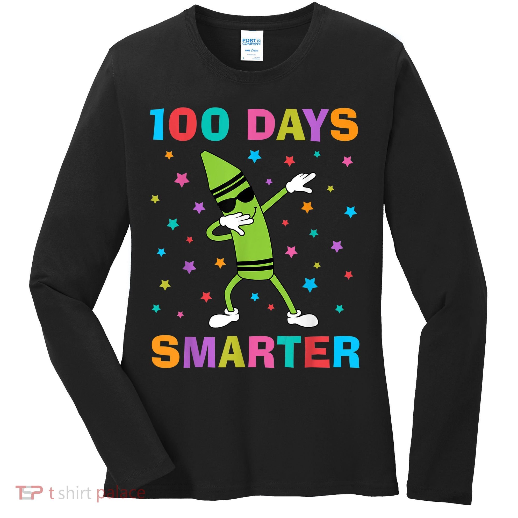 100 Days Smarter 100th Day of School Dabbing Crayon Women's Long Sleeve Shirt