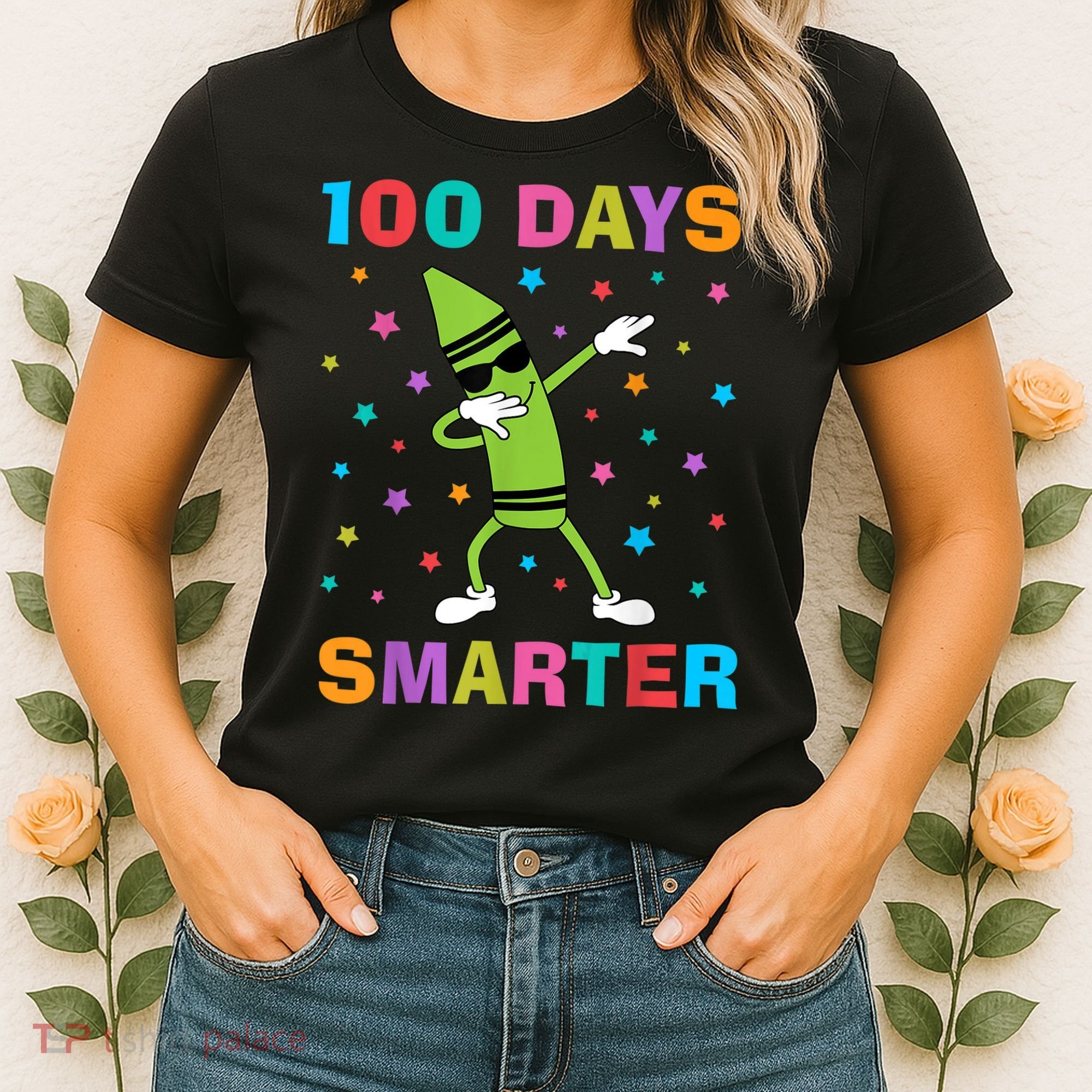 100 Days Smarter 100th Day of School Dabbing Crayon Women's T-Shirt