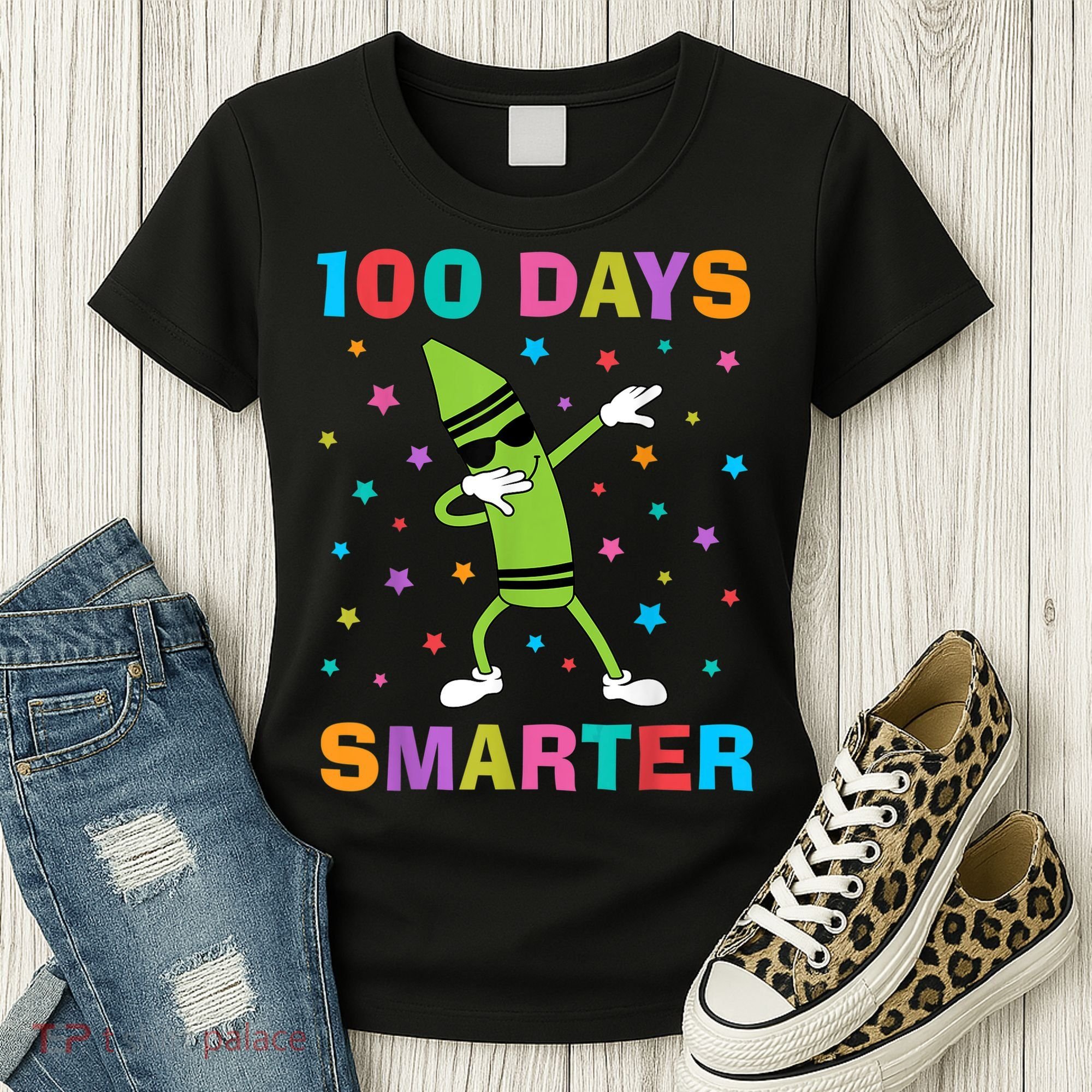 100 Days Smarter 100th Day of School Dabbing Crayon Women's T-Shirt