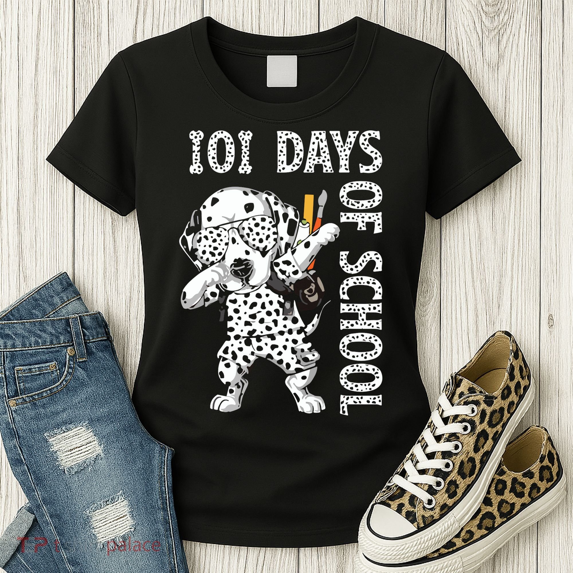 101 Days School Dabbing Dalmatian Dog Teachers Women's T-Shirt