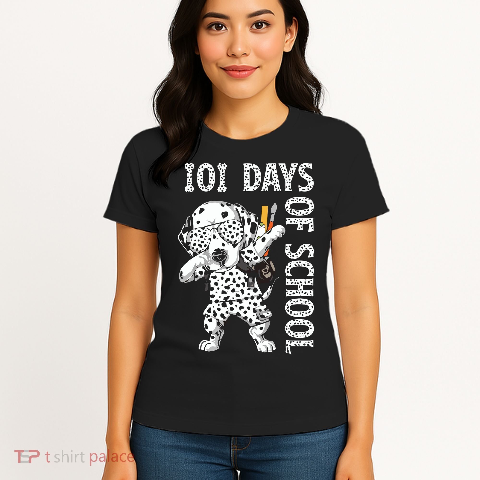 101 Days School Dabbing Dalmatian Dog Teachers Women's T-Shirt