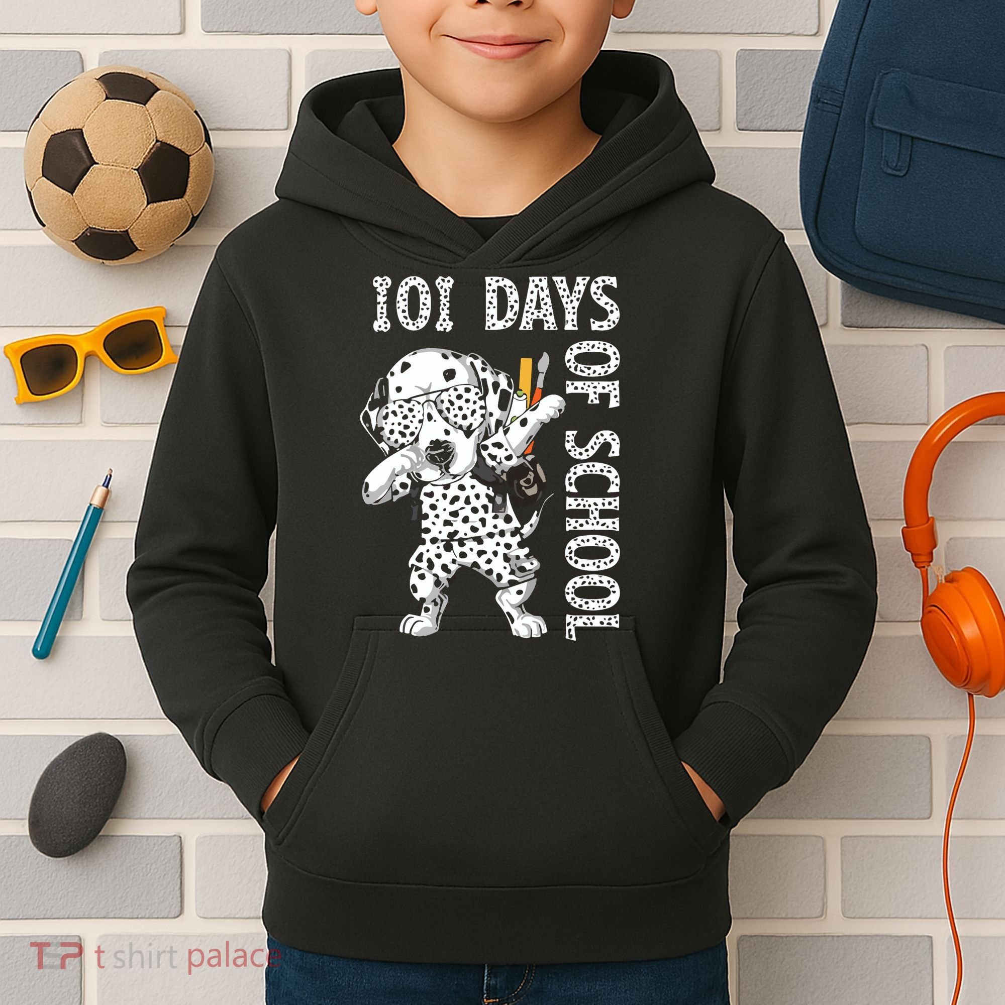 101 Days School Dabbing Dalmatian Dog Teachers Kids Hoodie