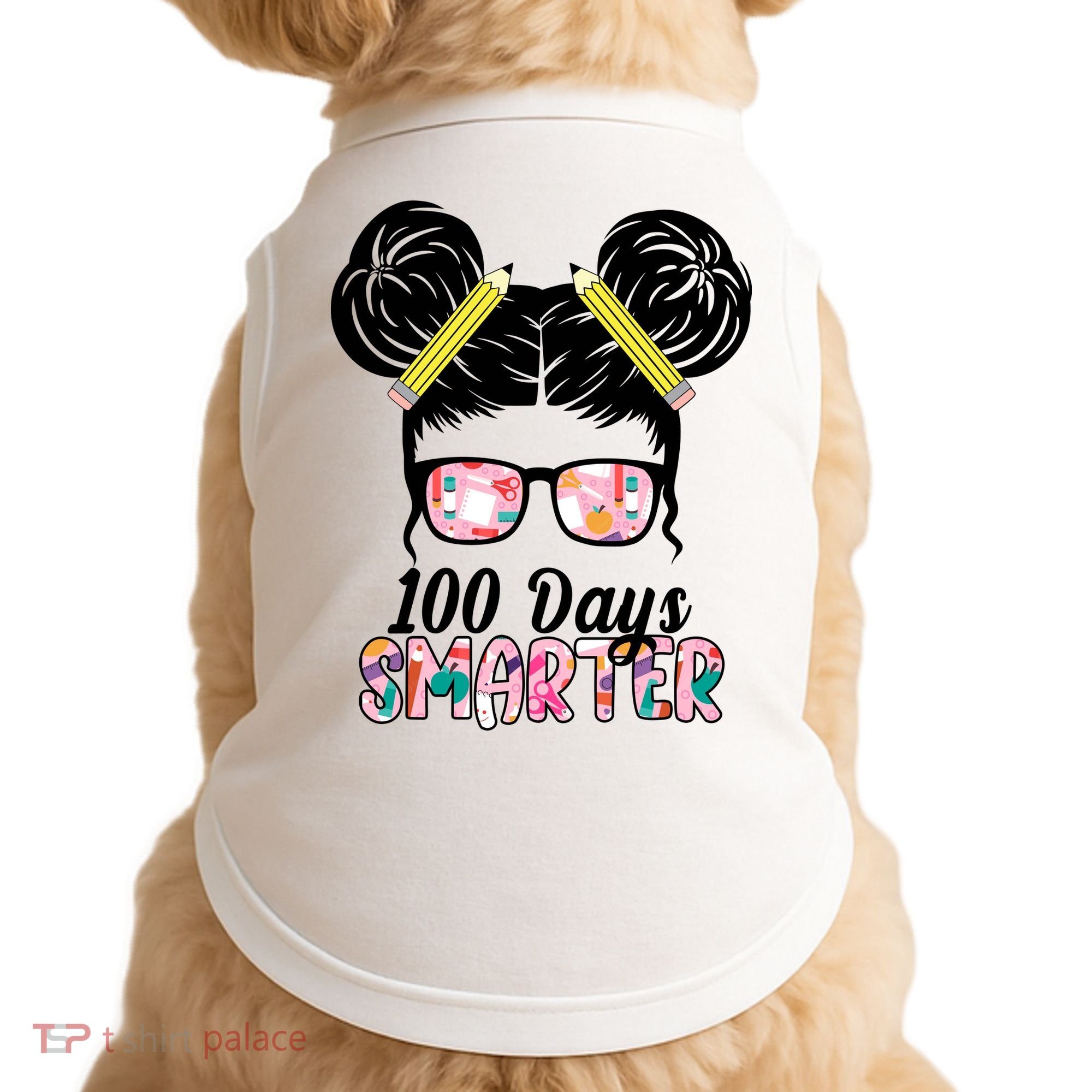 100 Days Smarter Student Hair Bun Doggie Tank