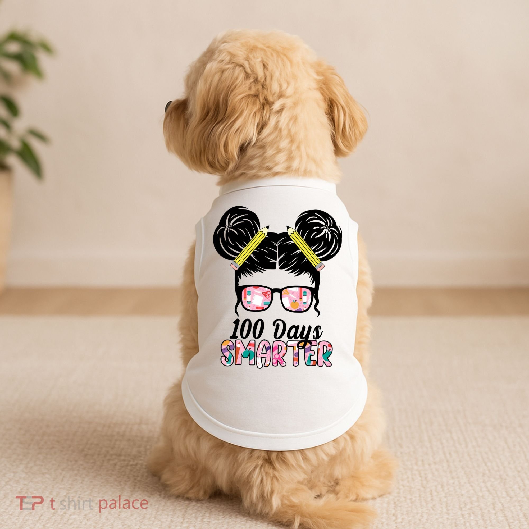 100 Days Smarter Student Hair Bun Doggie Tank