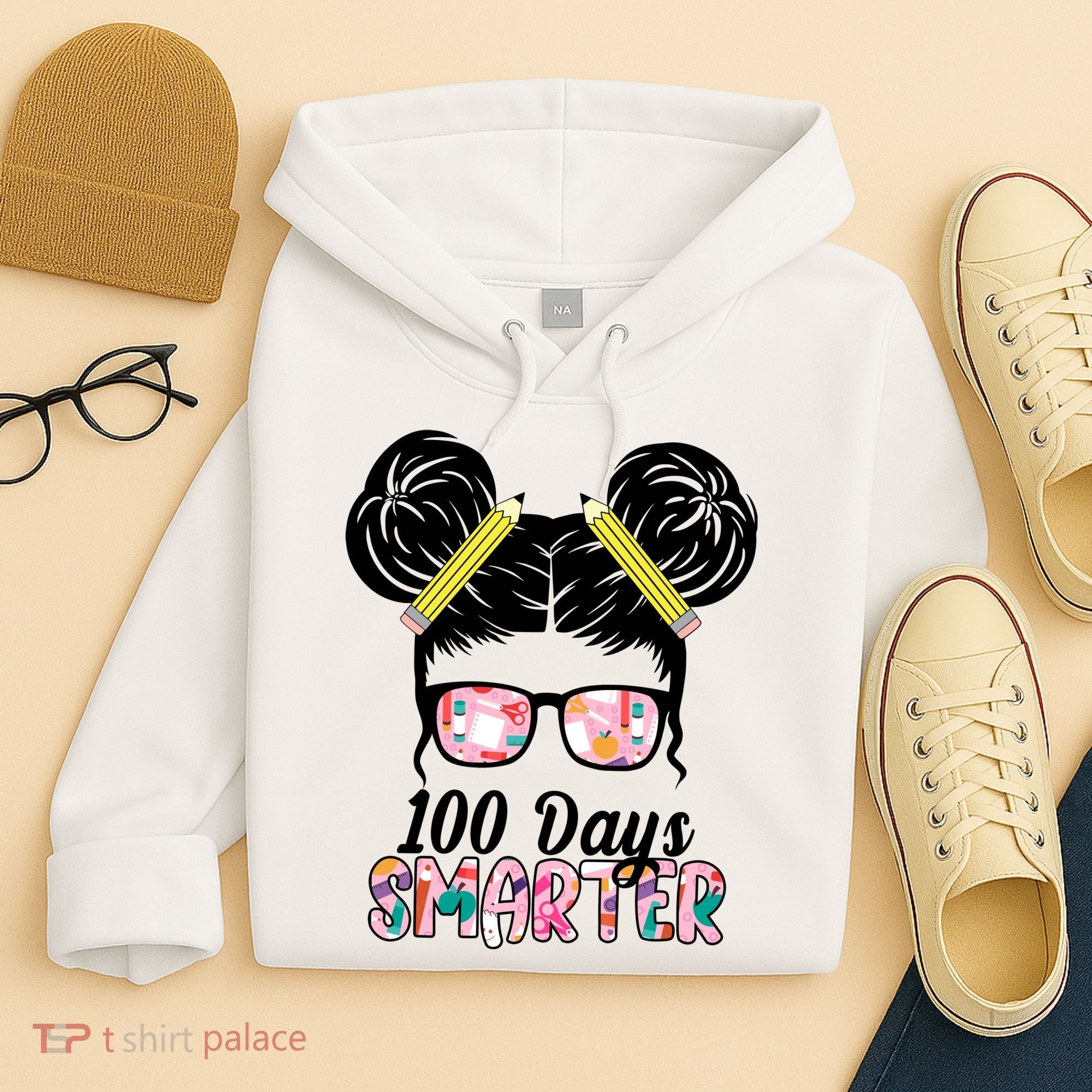 100 Days Smarter Student Hair Bun Hoodie