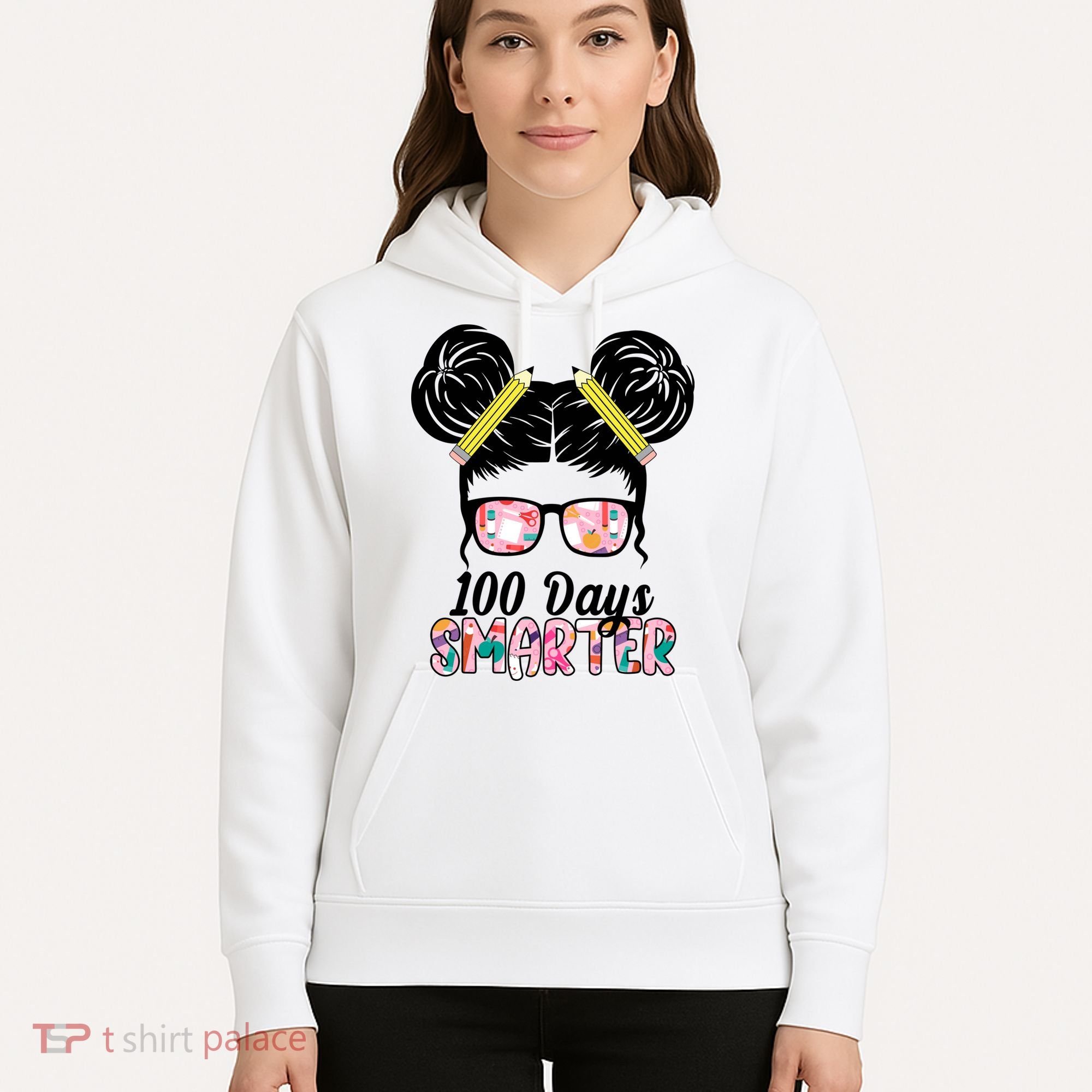 100 Days Smarter Student Hair Bun Hoodie