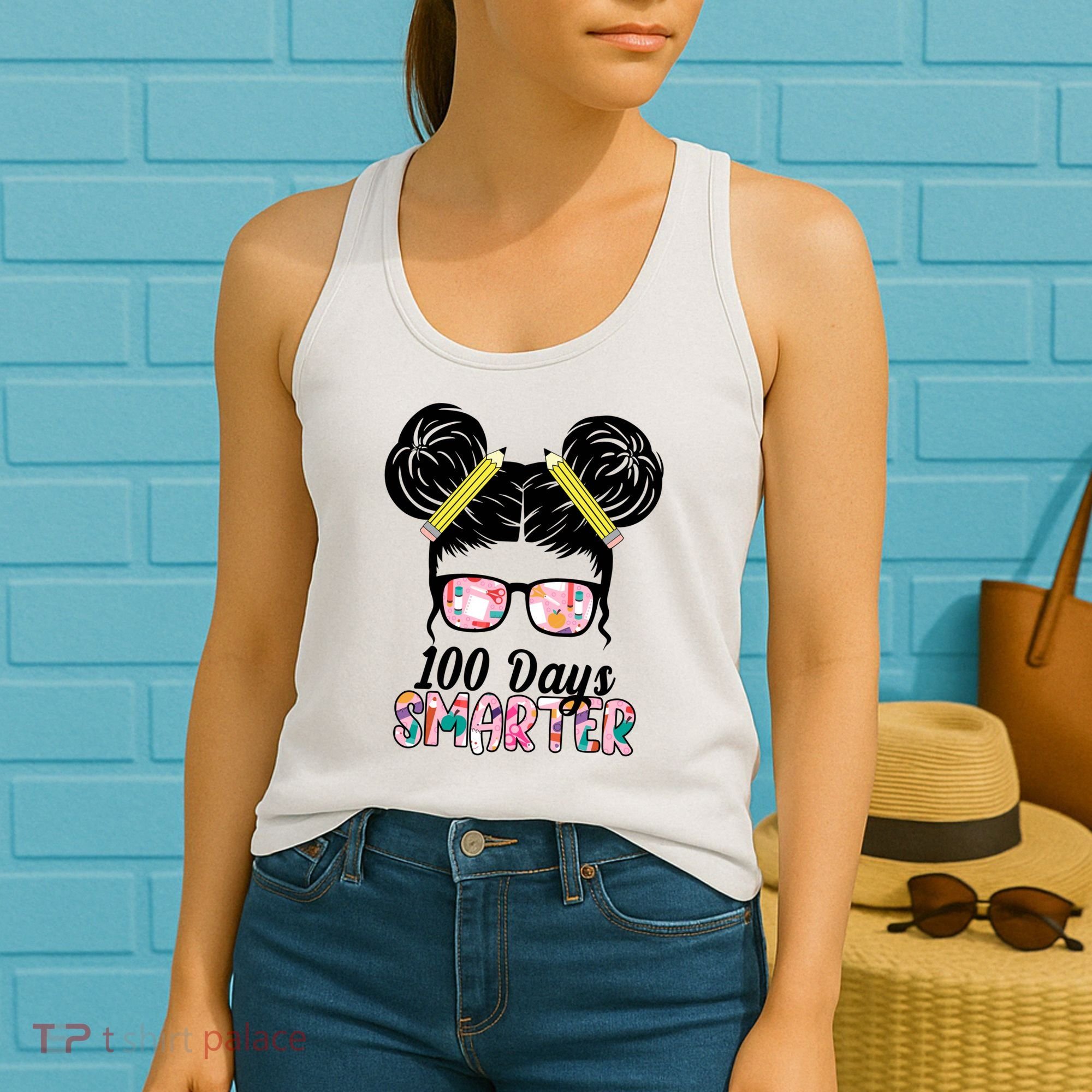 100 Days Smarter Student Hair Bun Women's Tank Top