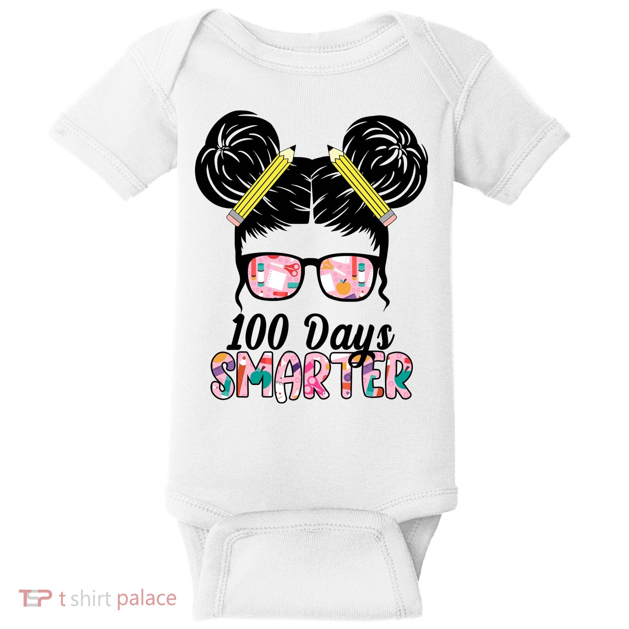 100 Days Smarter Student Hair Bun Baby Bodysuit
