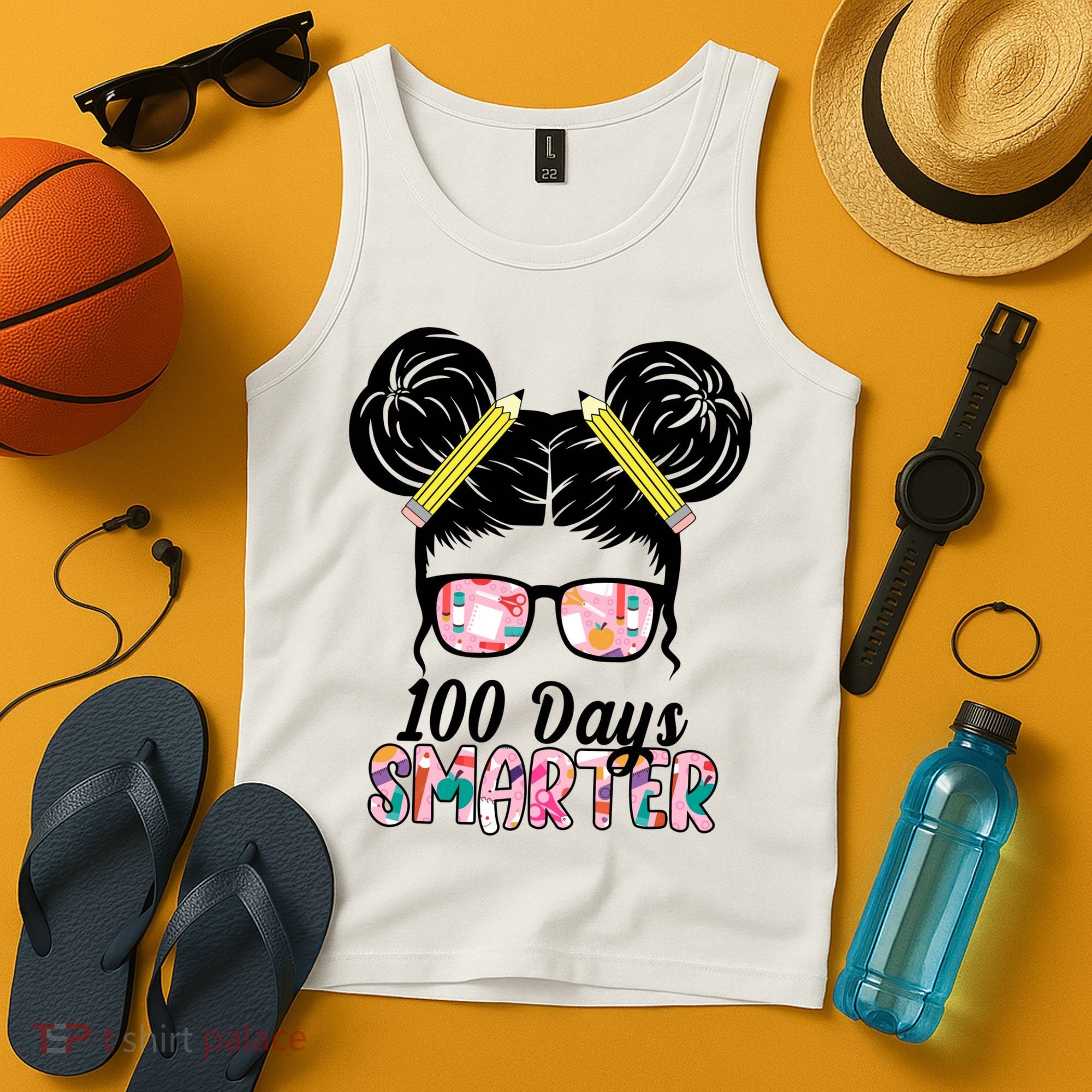 100 Days Smarter Student Hair Bun Tank Top