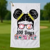100 Days Smarter Student Hair Bun Golf Towel thumb 1