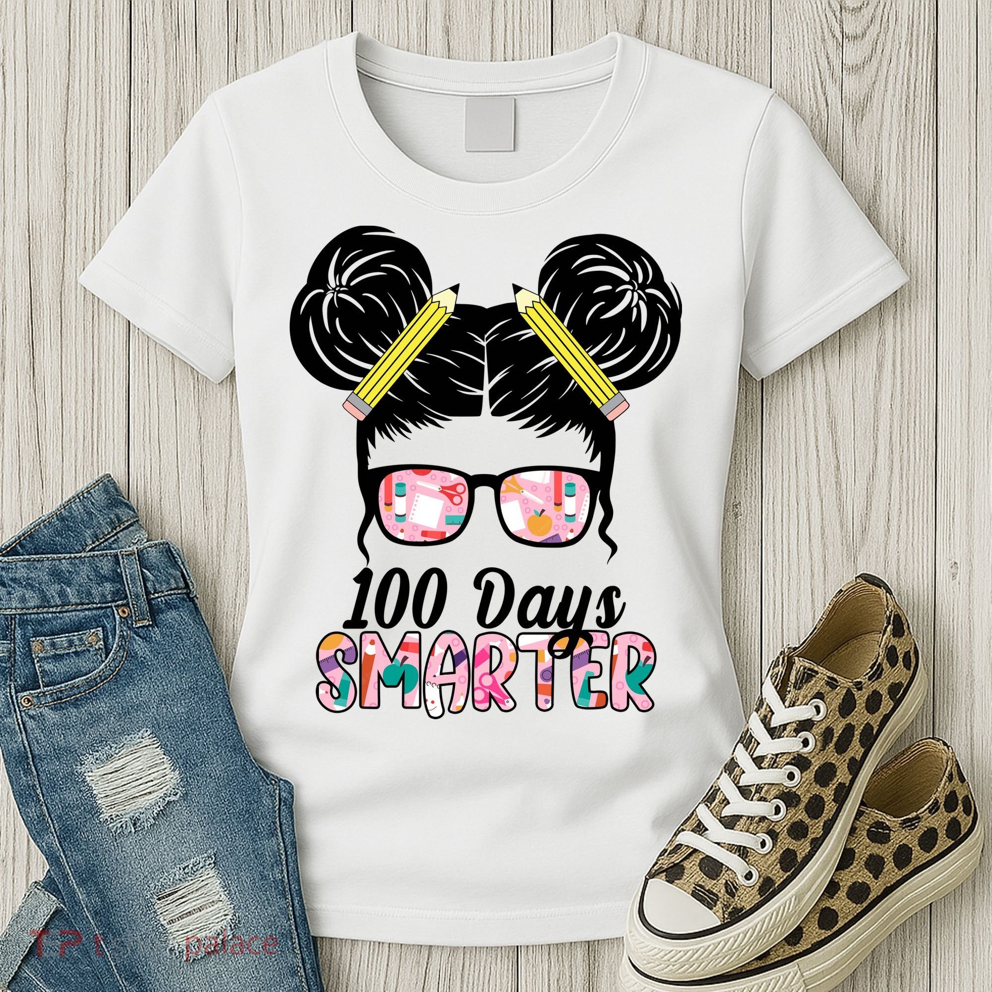 100 Days Smarter Student Hair Bun Women's T-Shirt