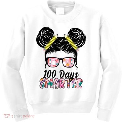 100 Days Smarter Student Hair Bun Kids Sweatshirt