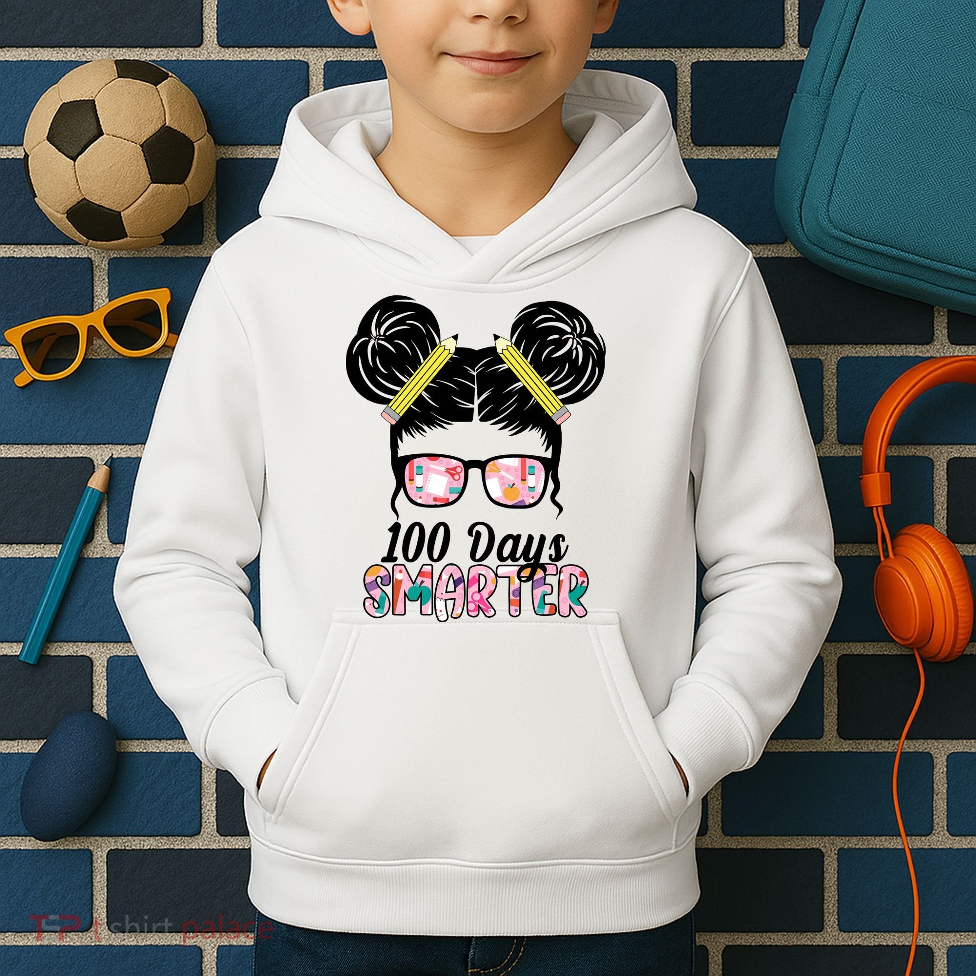 100 Days Smarter Student Hair Bun Kids Hoodie