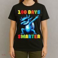 100 Days Smarter Axolotl 100 Days Of School Kindergarten T-Shirt thumb 4