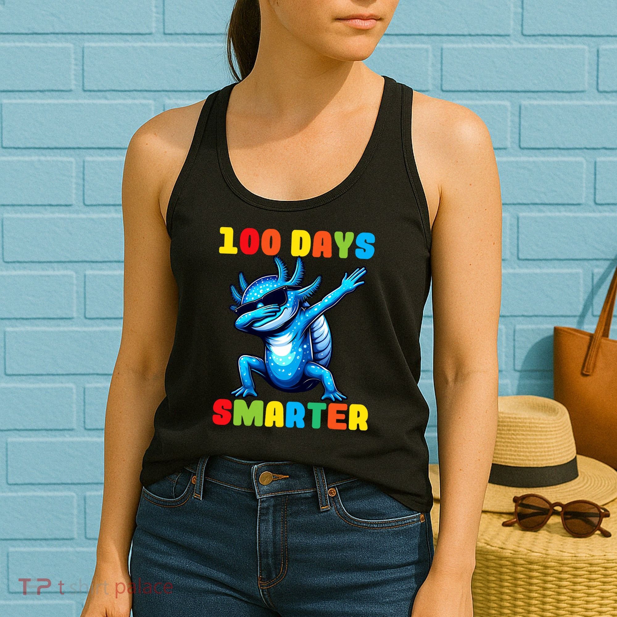 100 Days Smarter Axolotl 100 Days Of School Kindergarten Women's Tank Top