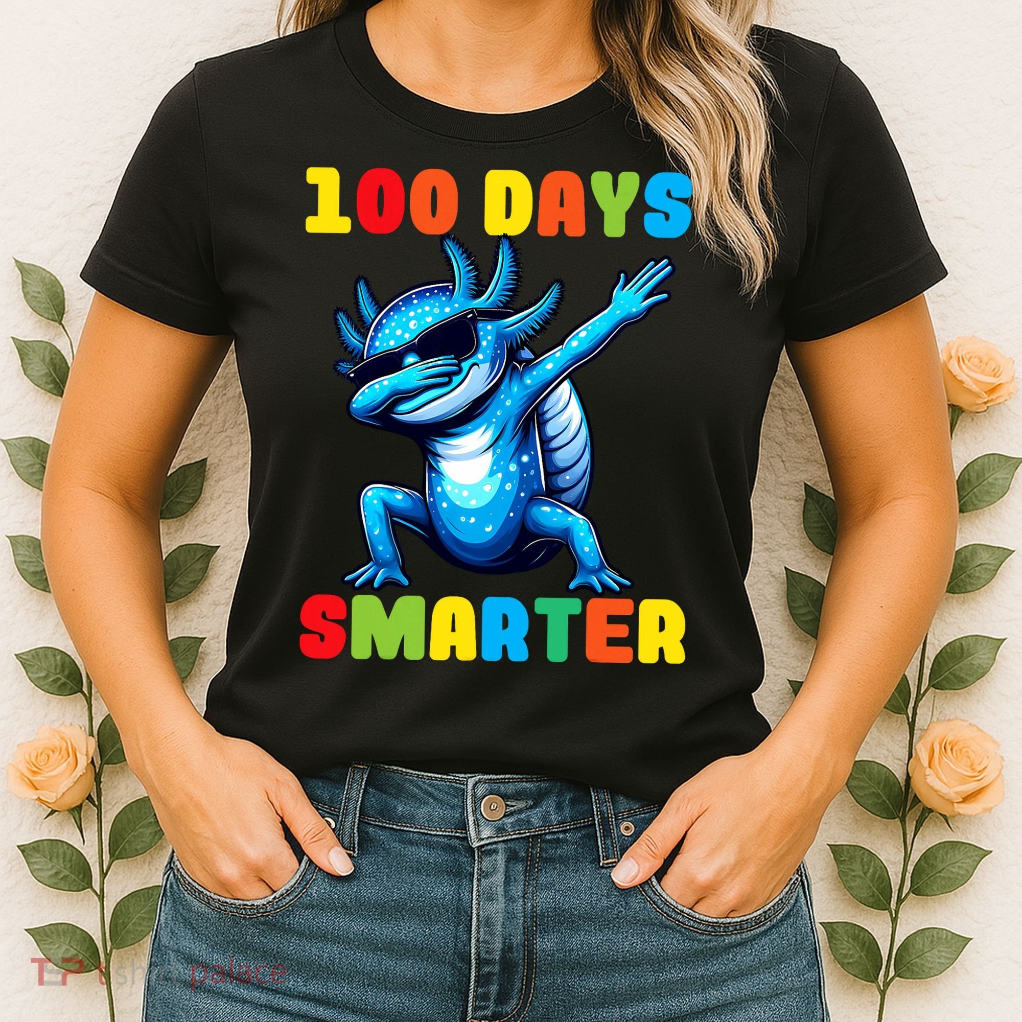 100 Days Smarter Axolotl 100 Days Of School Kindergarten Women's T-Shirt