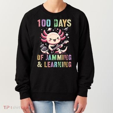  100 DAYS School JAMMING LEARNING Axolotl Rock Star Women's Sweatshirt