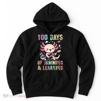  100 DAYS School JAMMING LEARNING Axolotl Rock Star Hoodie thumb 0