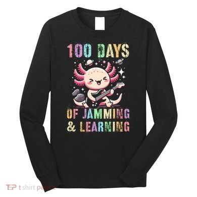  100 DAYS School JAMMING LEARNING Axolotl Rock Star Long Sleeve Shirt
