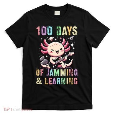  100 DAYS School JAMMING LEARNING Axolotl Rock Star T-Shirt