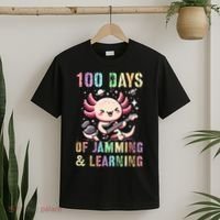  100 DAYS School JAMMING LEARNING Axolotl Rock Star T-Shirt thumb 2