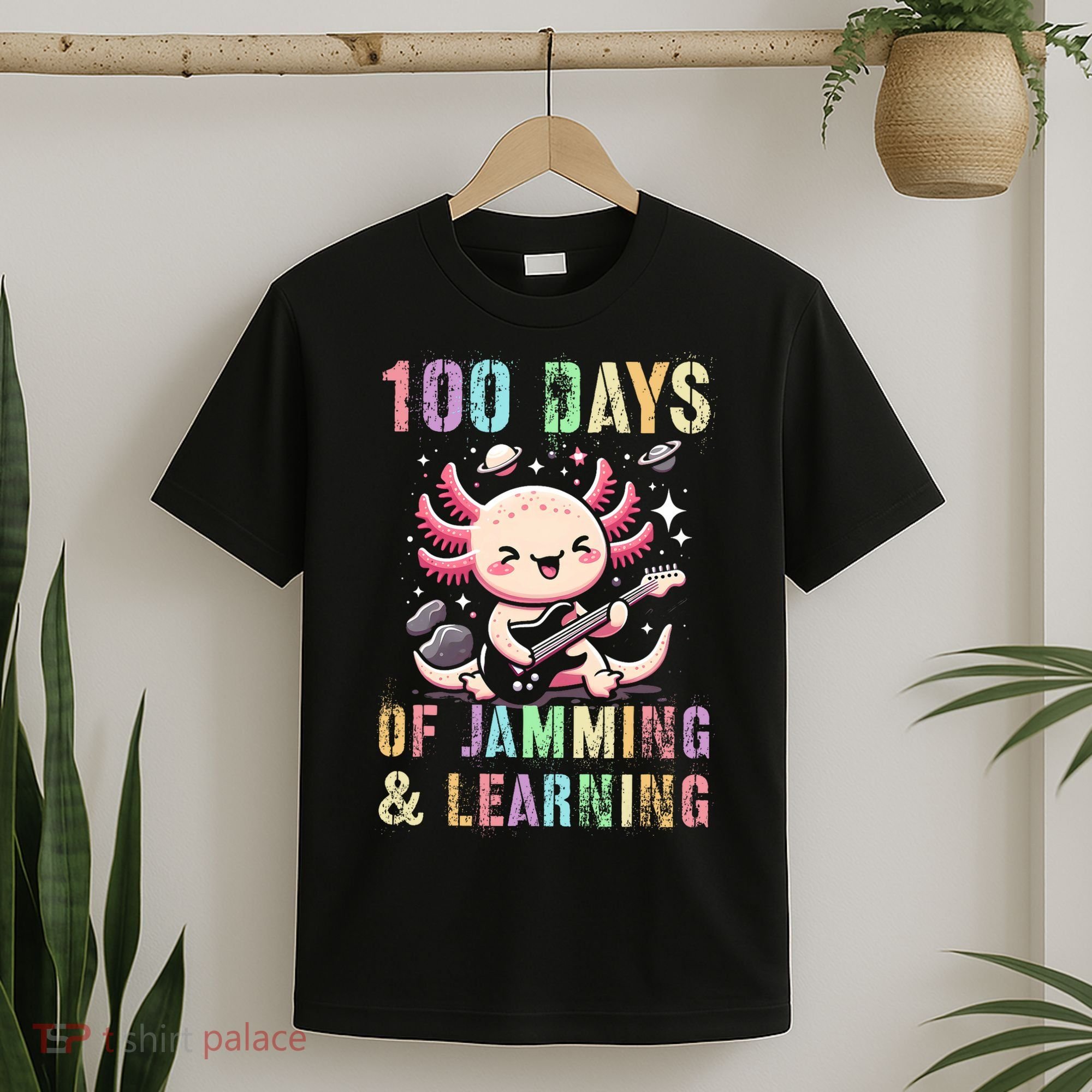  100 DAYS School JAMMING LEARNING Axolotl Rock Star T-Shirt