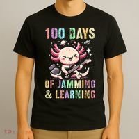  100 DAYS School JAMMING LEARNING Axolotl Rock Star T-Shirt thumb 3