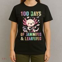  100 DAYS School JAMMING LEARNING Axolotl Rock Star T-Shirt thumb 4