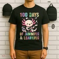 100 DAYS School JAMMING LEARNING Axolotl Rock Star T-Shirt thumb 6