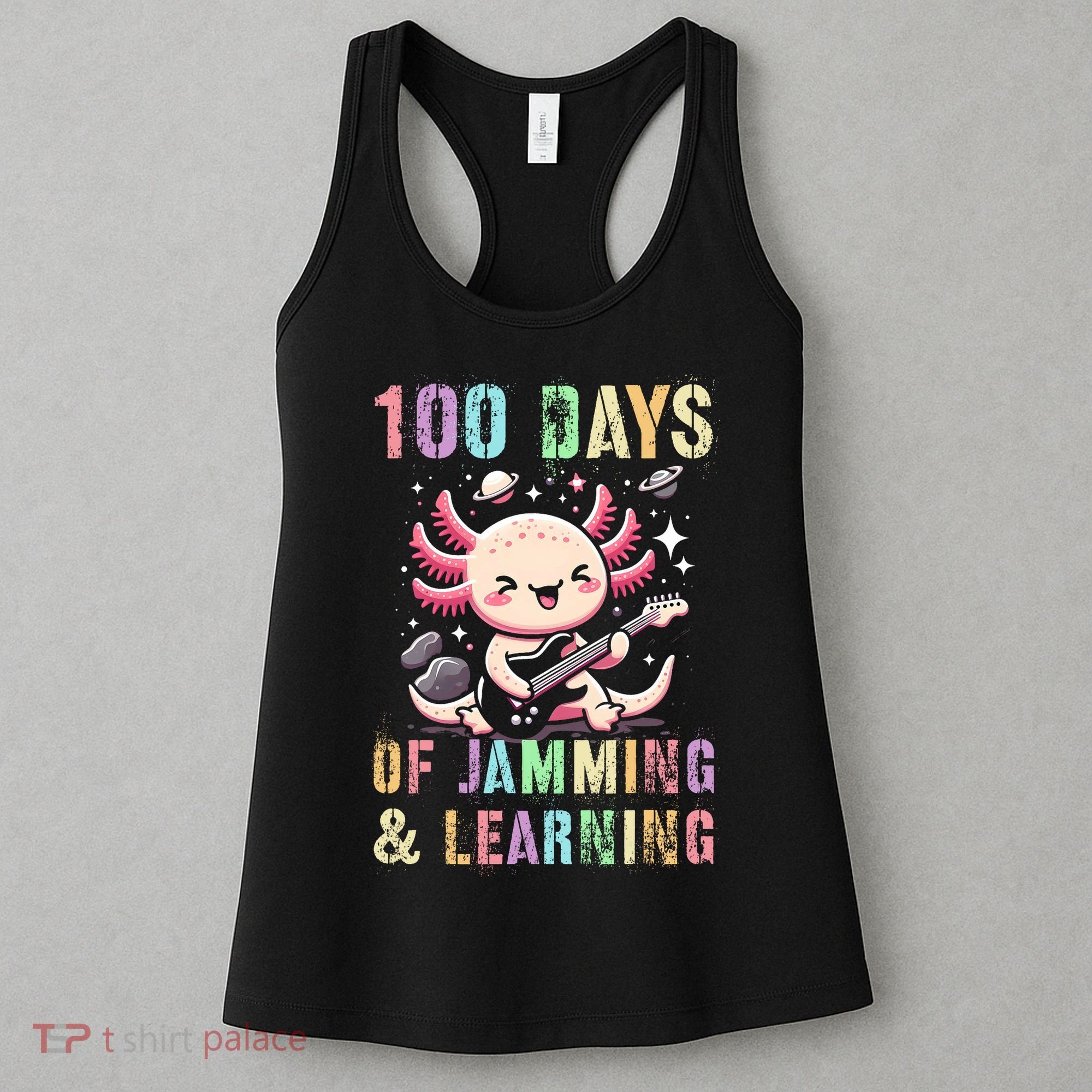  100 DAYS School JAMMING LEARNING Axolotl Rock Star Women's Tank Top