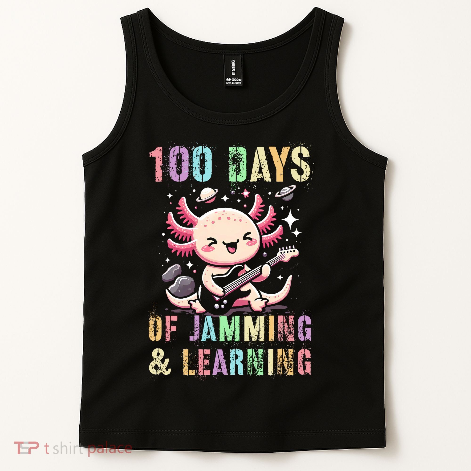  100 DAYS School JAMMING LEARNING Axolotl Rock Star Tank Top