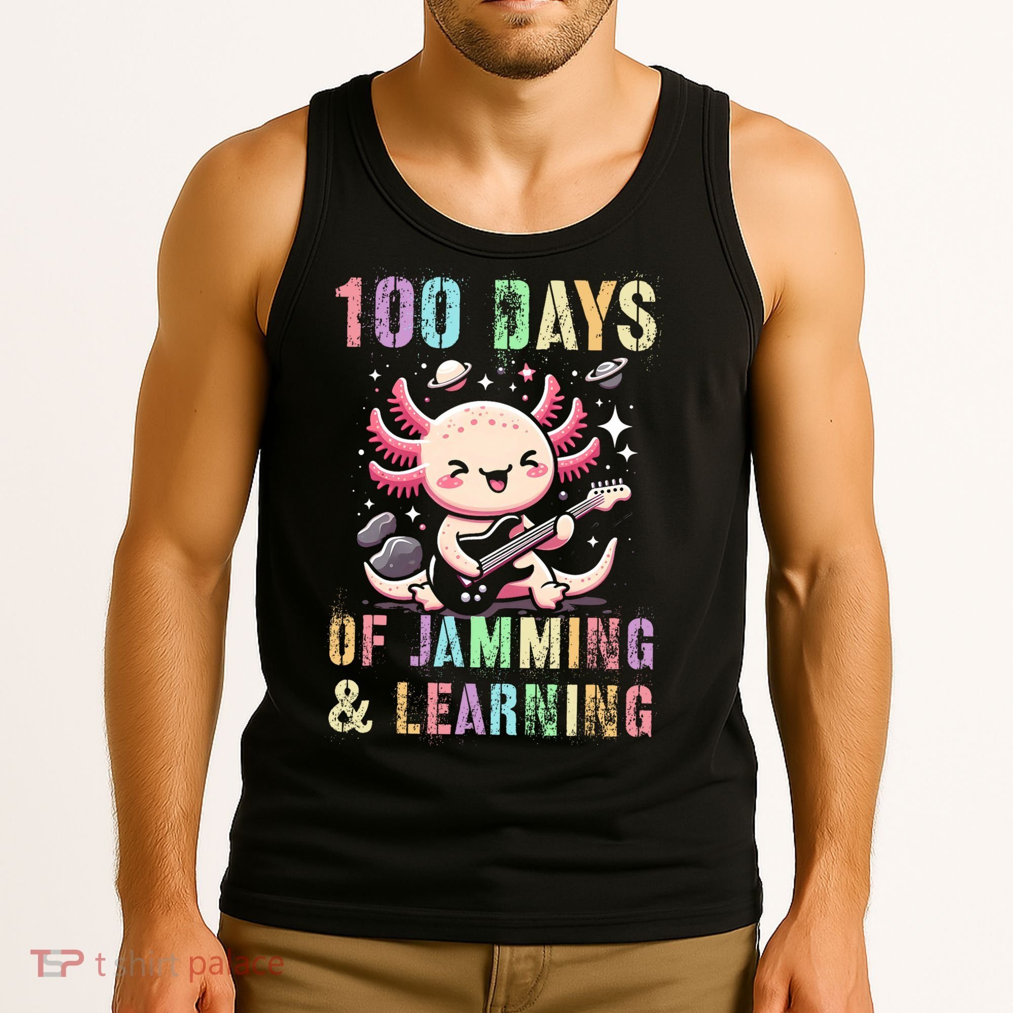  100 DAYS School JAMMING LEARNING Axolotl Rock Star Tank Top