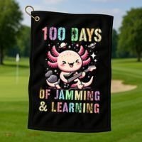  100 DAYS School JAMMING LEARNING Axolotl Rock Star Golf Towel thumb 1
