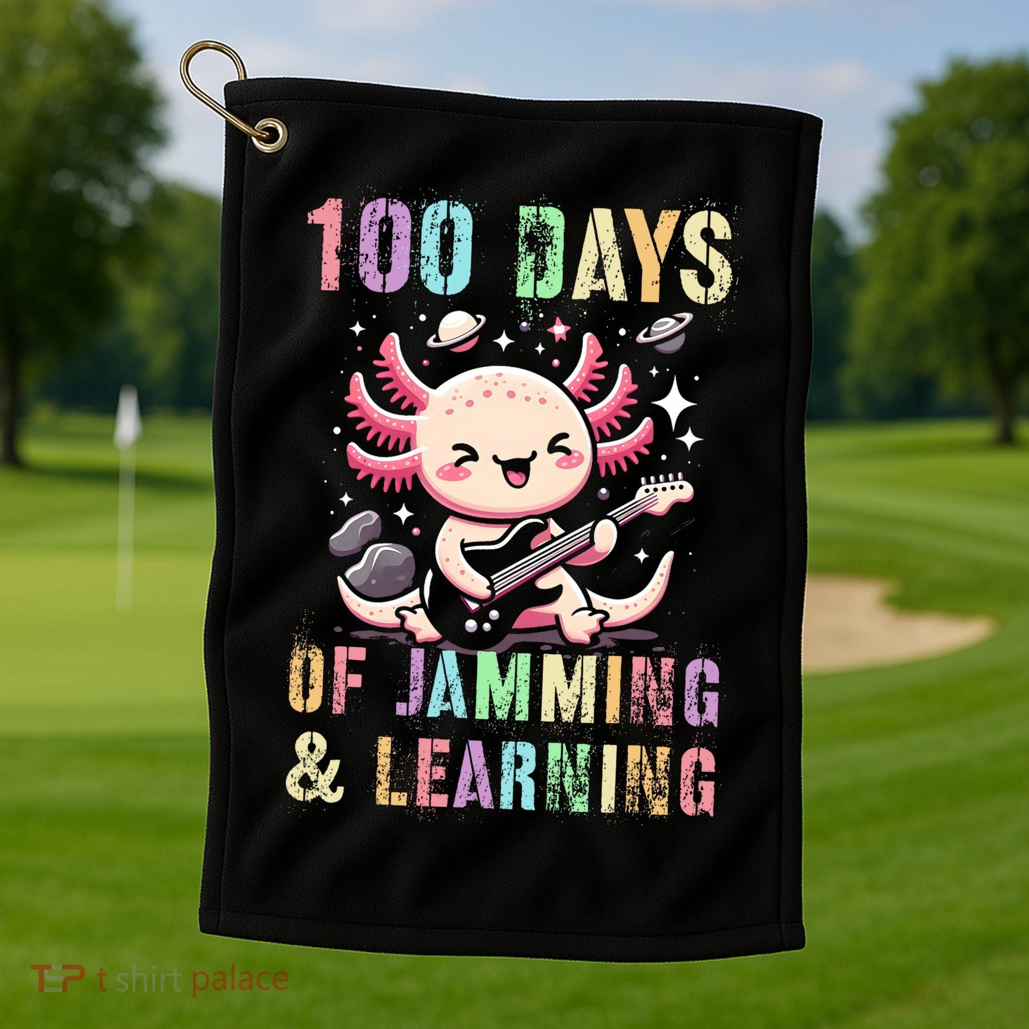  100 DAYS School JAMMING LEARNING Axolotl Rock Star Golf Towel