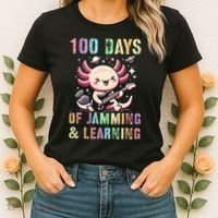  100 DAYS School JAMMING LEARNING Axolotl Rock Star Women's T-Shirt thumb 2
