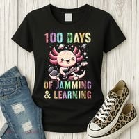  100 DAYS School JAMMING LEARNING Axolotl Rock Star Women's T-Shirt thumb 3