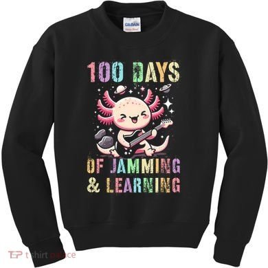  100 DAYS School JAMMING LEARNING Axolotl Rock Star Kids Sweatshirt