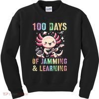  100 DAYS School JAMMING LEARNING Axolotl Rock Star Kids Sweatshirt thumb 0