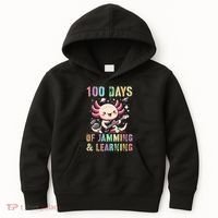  100 DAYS School JAMMING LEARNING Axolotl Rock Star Kids Hoodie thumb 0