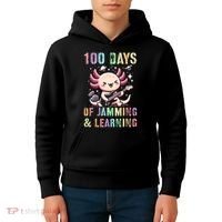  100 DAYS School JAMMING LEARNING Axolotl Rock Star Kids Hoodie thumb 4
