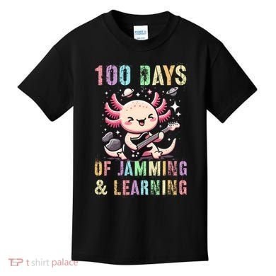  100 DAYS School JAMMING LEARNING Axolotl Rock Star Kids T-Shirt