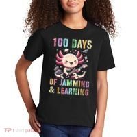  100 DAYS School JAMMING LEARNING Axolotl Rock Star Kids T-Shirt thumb 2